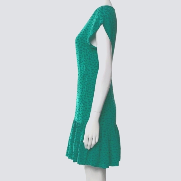 Joie 100% Silk Teal Green Leopard Ruffle Mini Dress Size Large - Picture 6 of 10